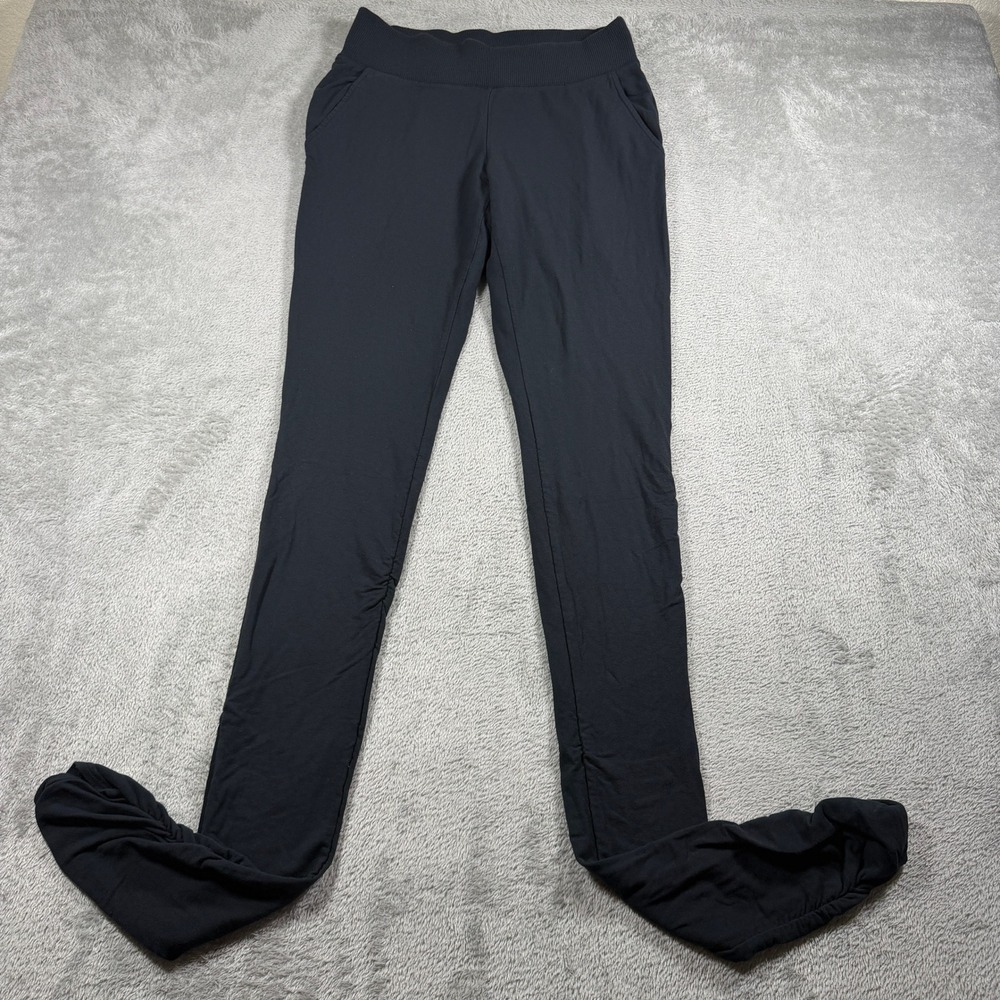 Alo Yoga Leggings Women Medium Black Ribbed Waist Scrunched Ruched Hem Pockets